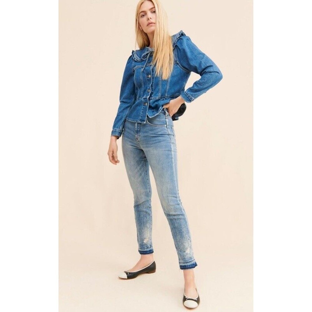 Pilcro Anthropologie High Rise Cigarette Slim Straight Jeans Sz 27 Raw Hem NEW